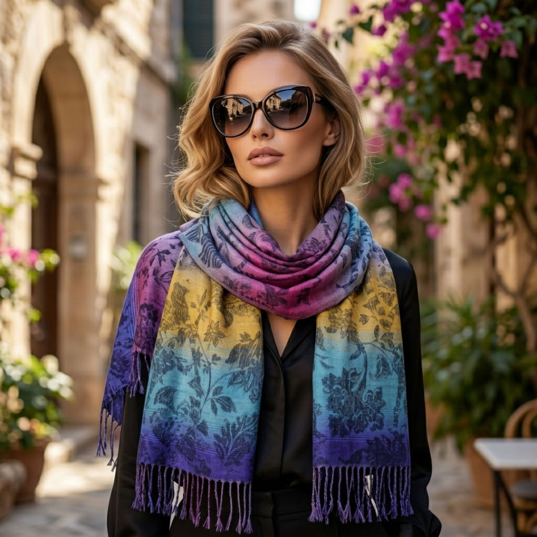 Blue Turquoise Floral Scarf